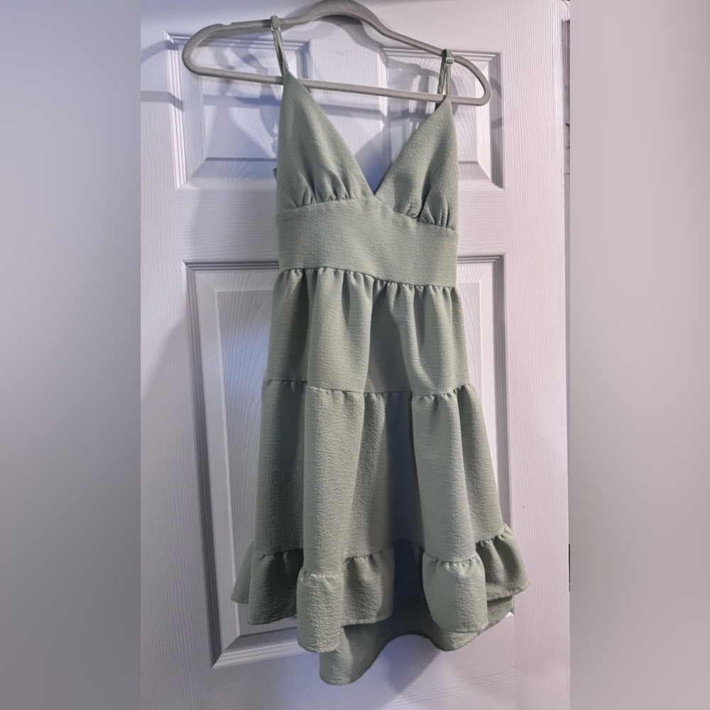 SHEIN Sage Green Textured Tiered Dress